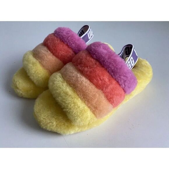 UGG Fluff Yeah Women’s Sz 7 Slipper Slides Yellow Orange Pink 1097169 NEW - Picture 6 of 10